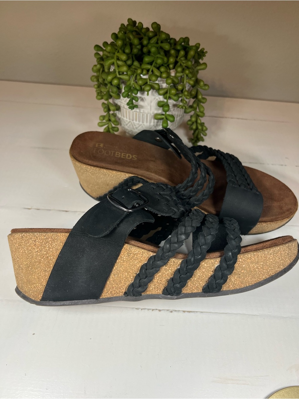 Women’s Black Braided Wedge Sandals